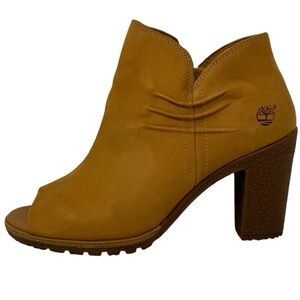 Timberland Glancy Ruched Women's Peep Toe Block Heel Booties Wheat Sz 9